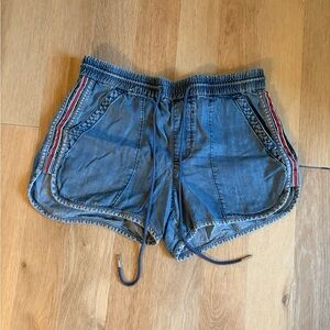 Level 99 Blue Athletic Shorts with Red Stripe